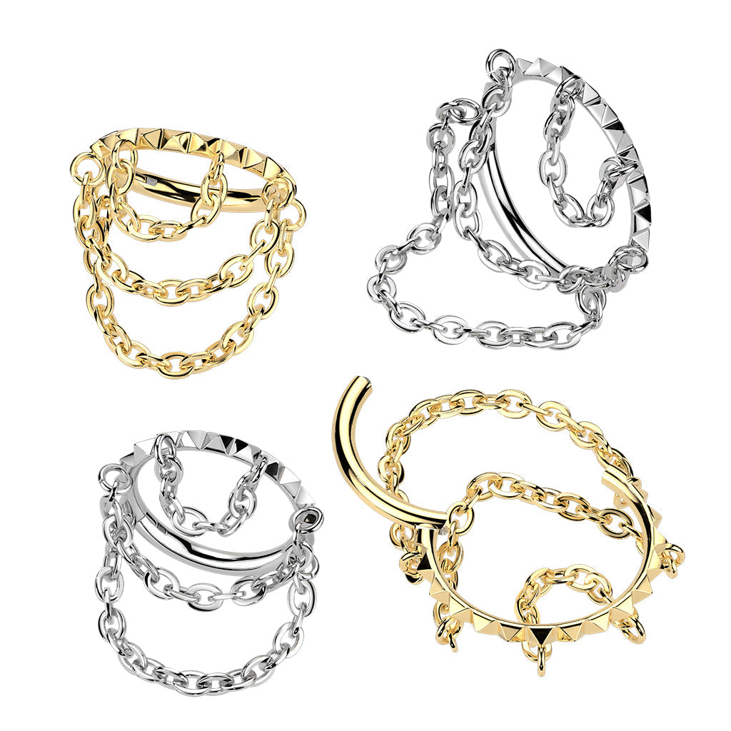 Cherry Diva Hinged Hoop Ring 16 Gauge Titanium Dangling Chain Hinged Hoop