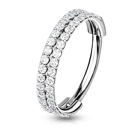 Cherry Diva Hinged Hoop Ring 16 Gauge Titanium Double Crystal Lined Hinged Hoop