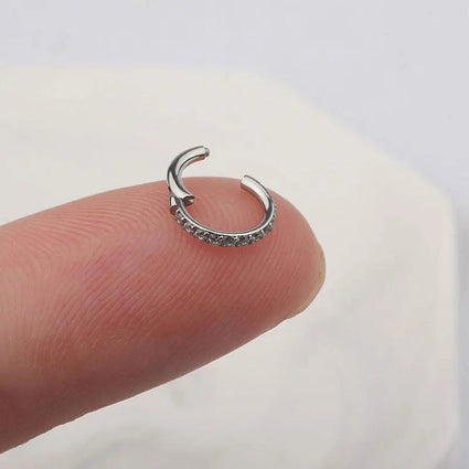 Cherry Diva Hinged Hoop Ring 20 Gauge Titanium Crystal Lined Hinged Hoop
