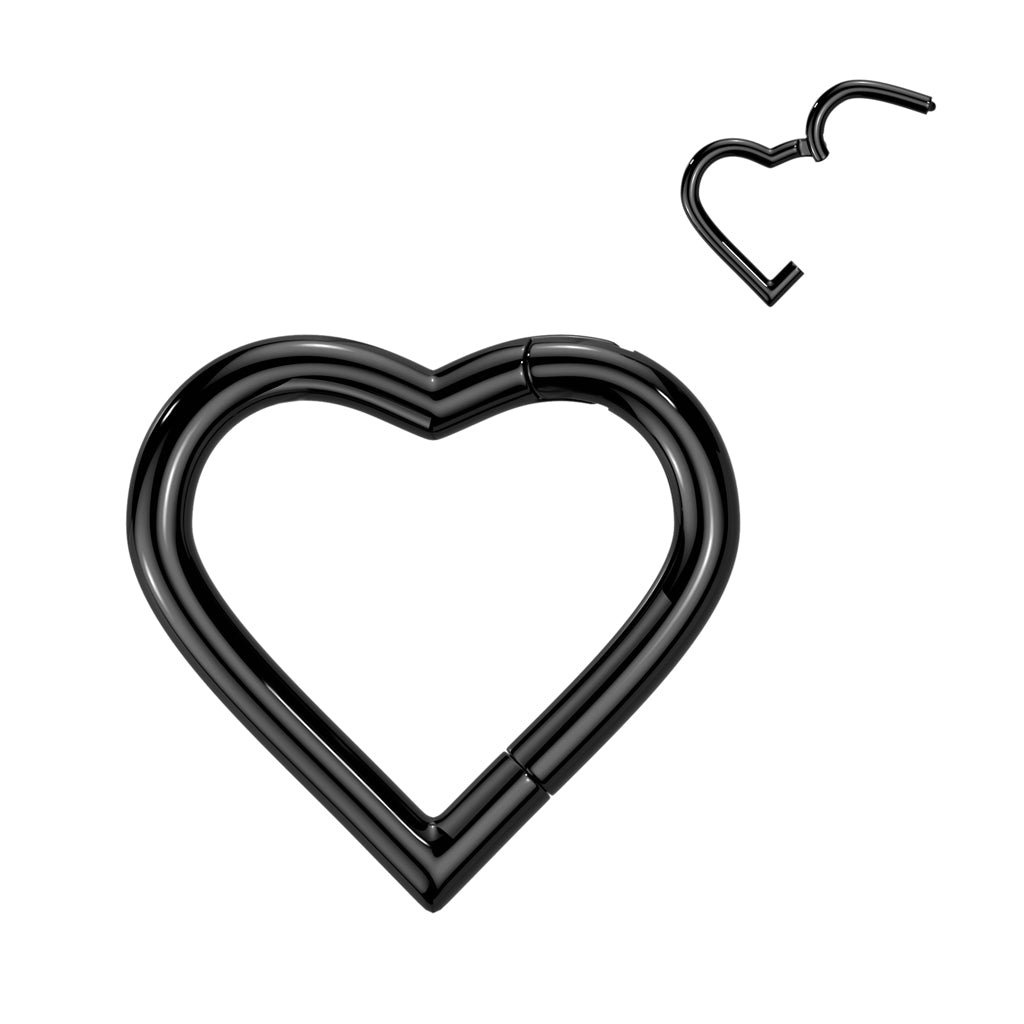 Cherry Diva Hinged Hoop Ring Black 16 Gauge Titanium Heart Hinged Hoop Ring