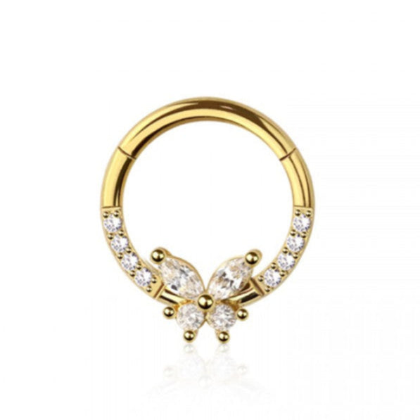 Cherry Diva Hinged Hoop Ring Gold 16 Gauge Hypoallergenic Crystal Butterfly Hinged Segment Hoop
