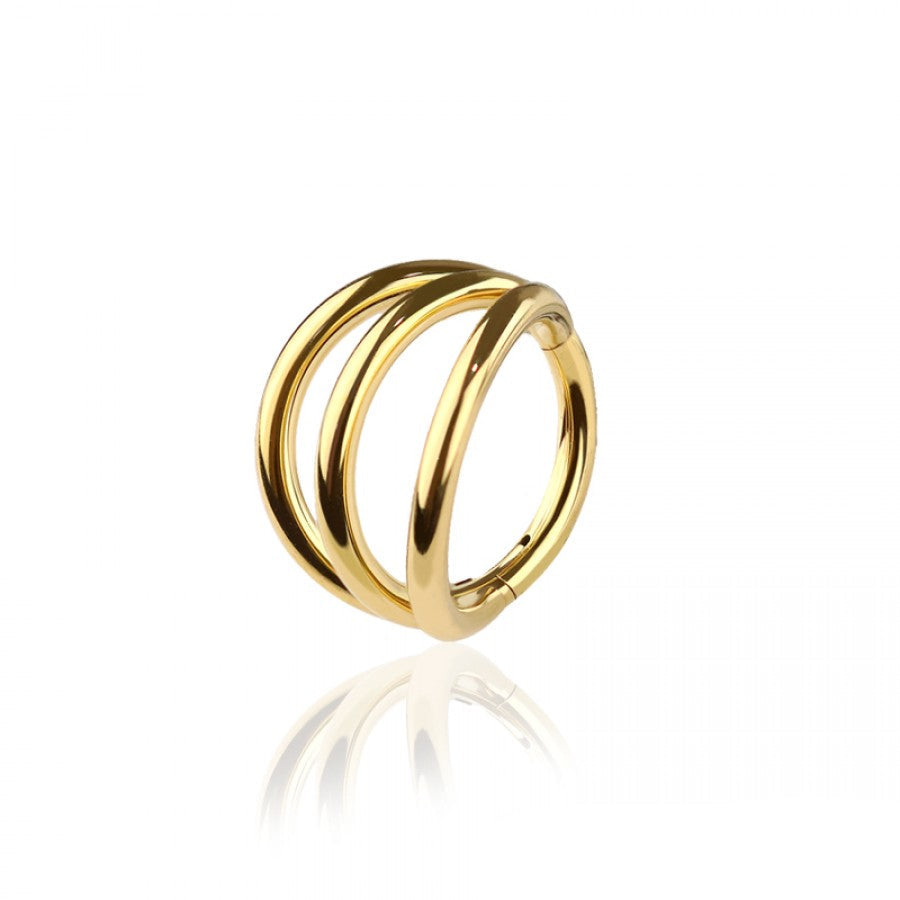 Cherry Diva Hinged Hoop Ring Gold 16 Gauge Hypoallergenic Triple Hoop Hinged Segment Ring