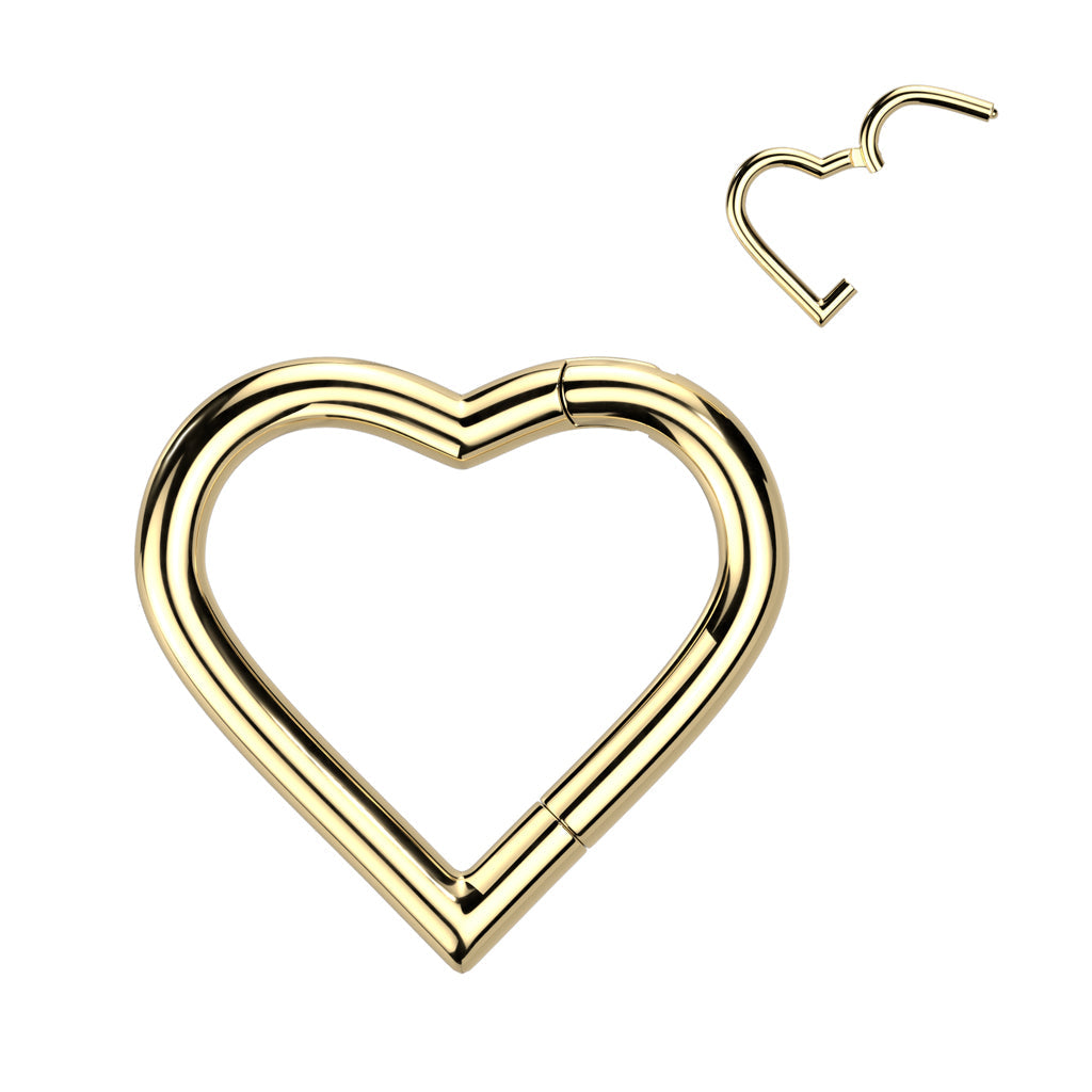 Cherry Diva Hinged Hoop Ring Gold 16 Gauge Titanium Heart Hinged Hoop Ring