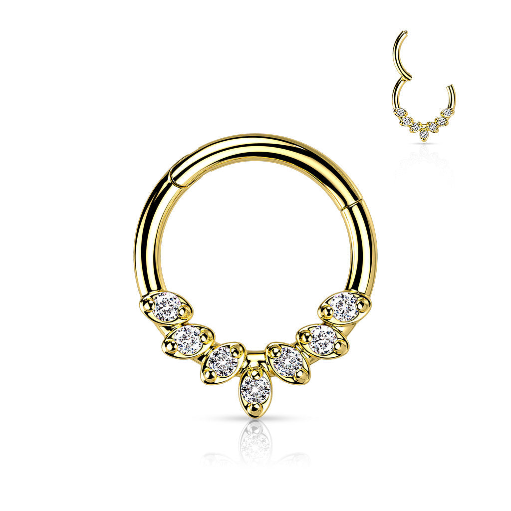 Cherry Diva Hinged Hoop Ring Gold / 8MM 16 Gauge Hypoallergenic Crystal Row Hinged Hoop