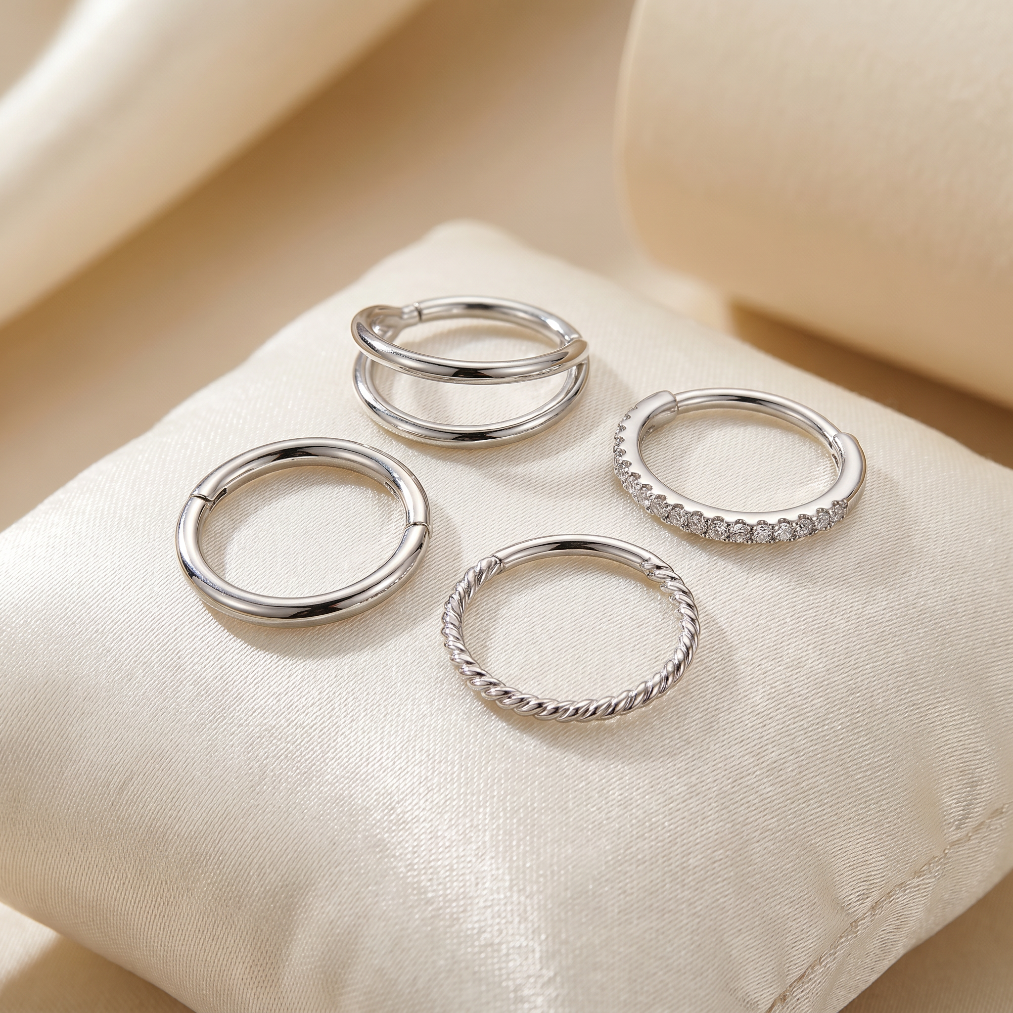 Cherry Diva Hinged Hoop Ring Multi Pack Of 4 Surgical Steel Hinged Hoops