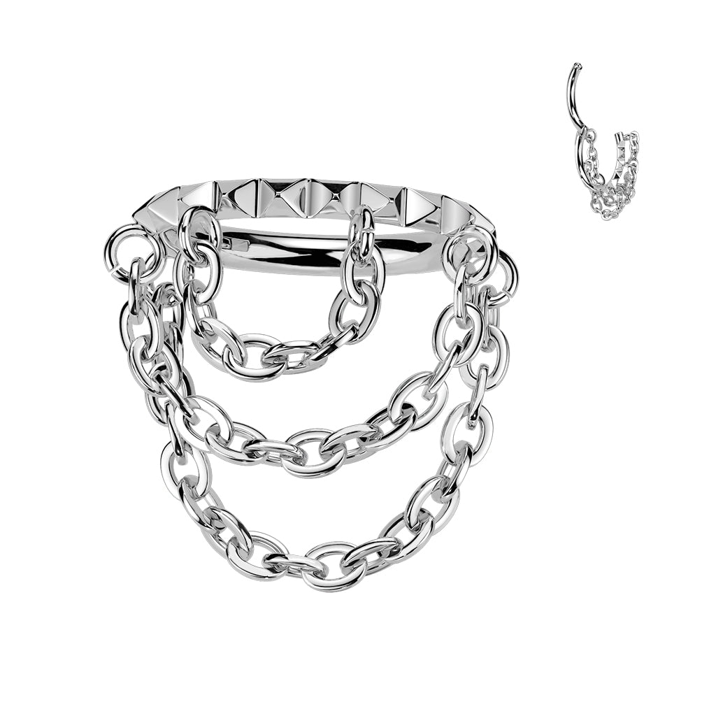 Cherry Diva Hinged Hoop Ring Silver 16 Gauge Titanium Dangling Chain Hinged Hoop
