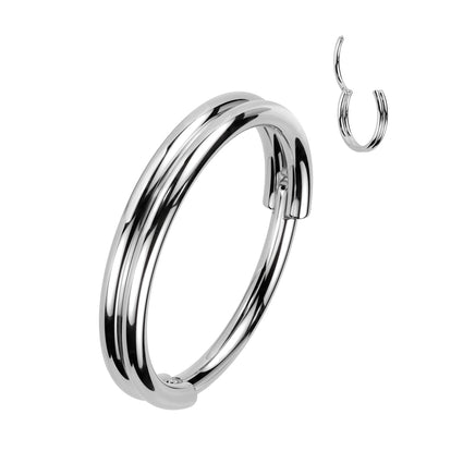 Cherry Diva Hinged Hoop Ring Silver / 6MM 20 Gauge Titanium Twin Hoop Hinged Segment Ring