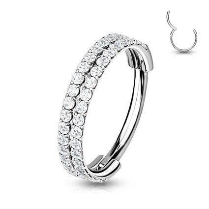 Cherry Diva Hinged Hoop Ring Silver / 8MM 16 Gauge Titanium Double Crystal Lined Hinged Hoop