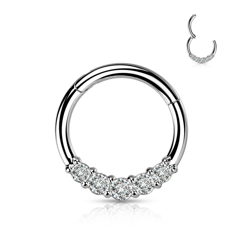 Cherry Diva Hinged Ring 16 Gauge Hinged Silver Five Crystal Hoop Ring