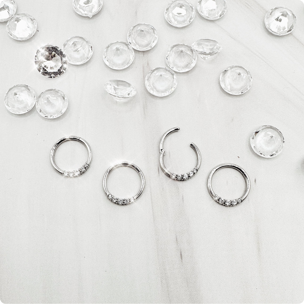 Cherry Diva Hinged Ring 16 Gauge Hinged Silver Five Crystal Hoop Ring