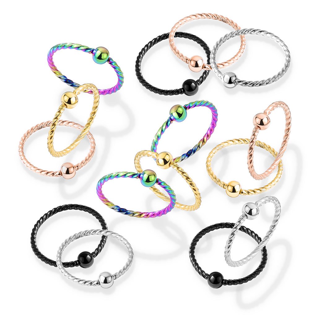 Cherry Diva Hoop Ring 16 Gauge Fixed Ball Twisted Rope Bendable Hoop Ring