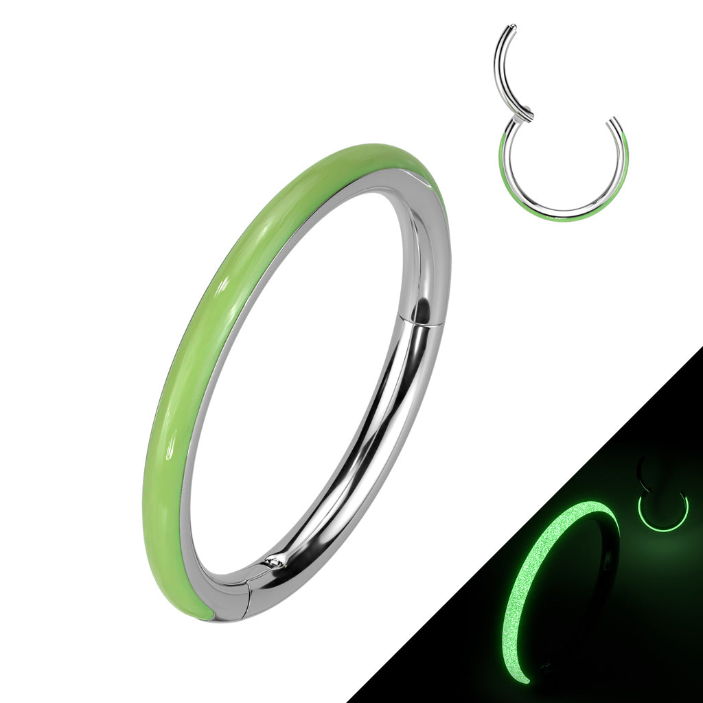 Cherry Diva Hoop Ring 16 Gauge Green Glow In The Dark Titanium Hinged Hoop Ring