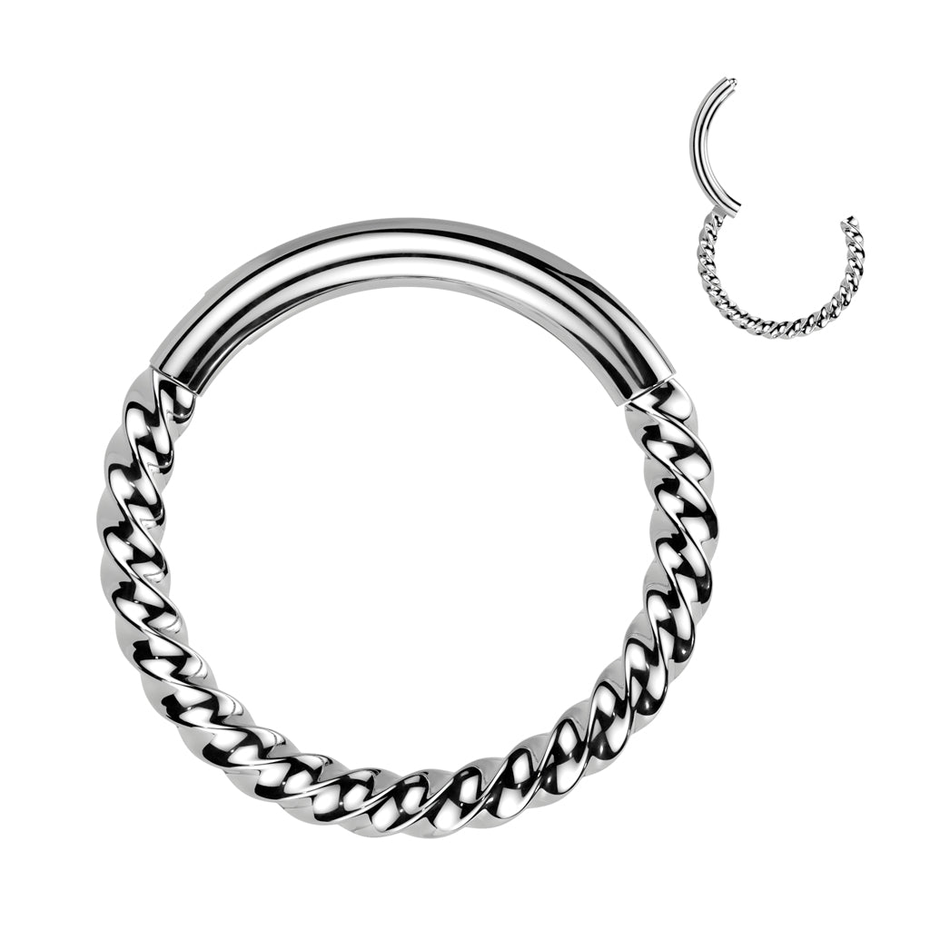 Cherry Diva Hoop Ring 16 Gauge Half Braided Hinged Hoop Ring - Silver