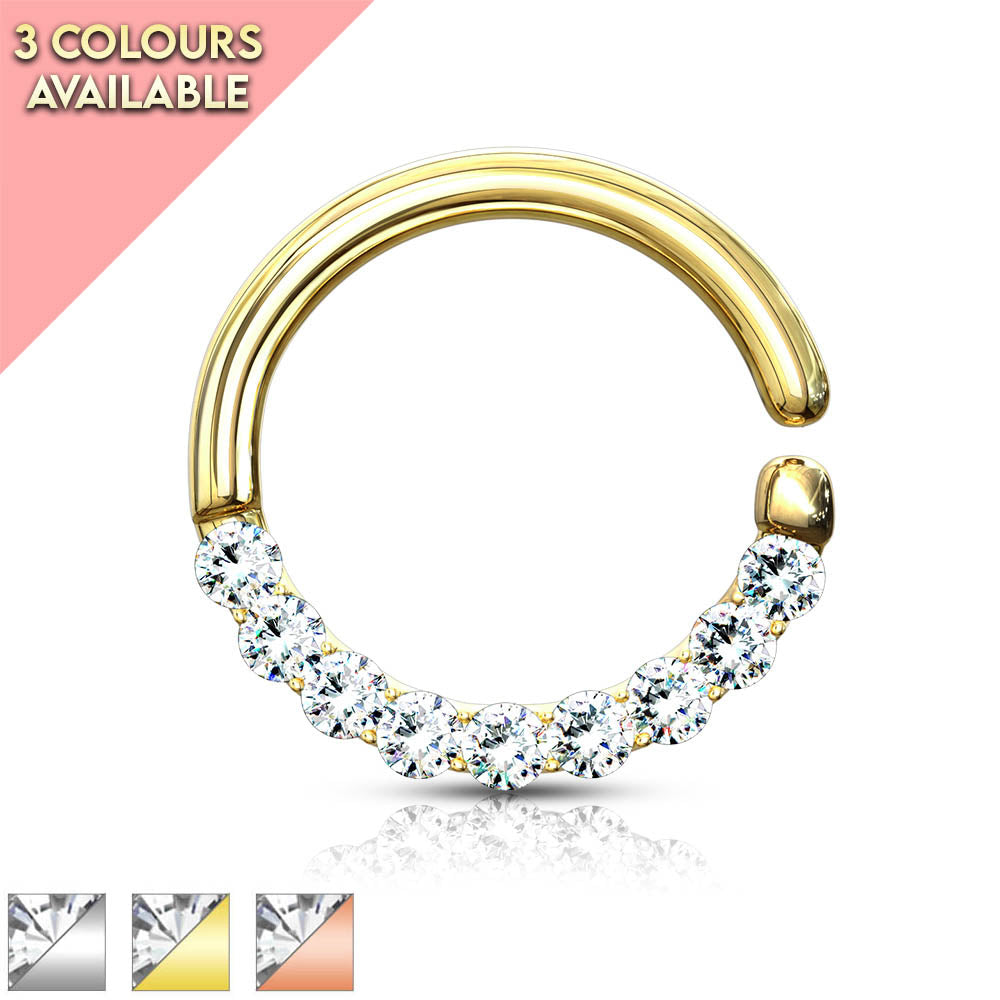 Cherry Diva Hoop Ring 16 Gauge Half Crystal Hoop Ring For Nose & Ear