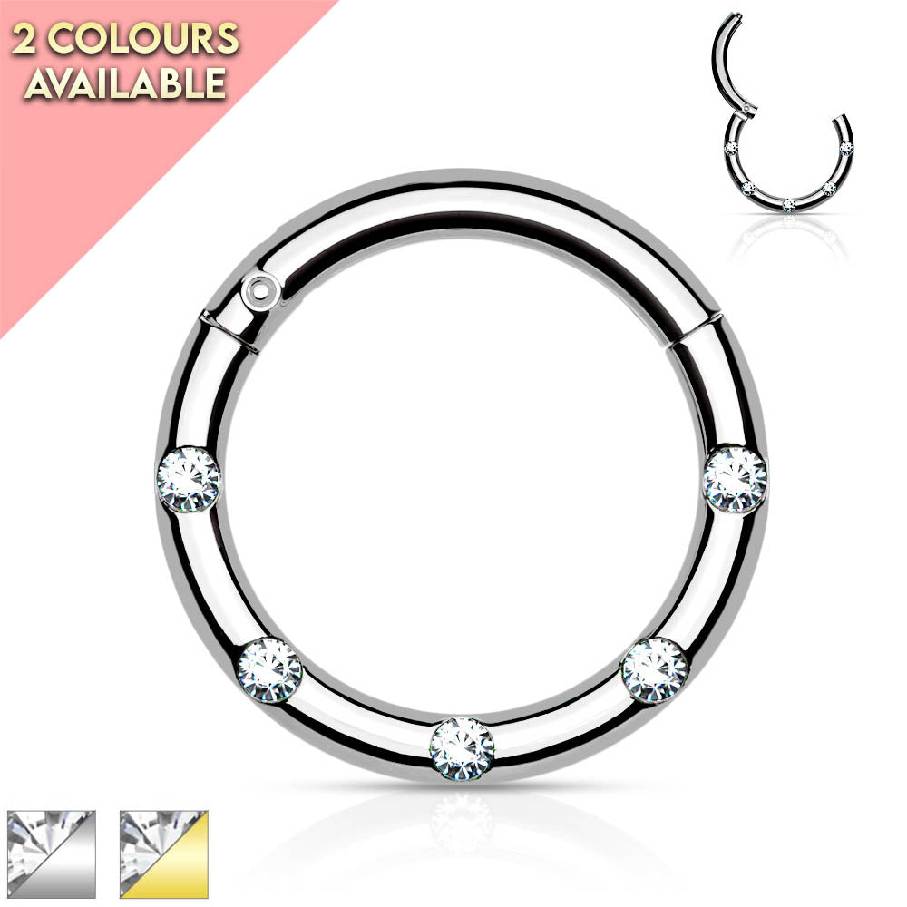 16 Gauge Hinged Crystal Hoop Ring