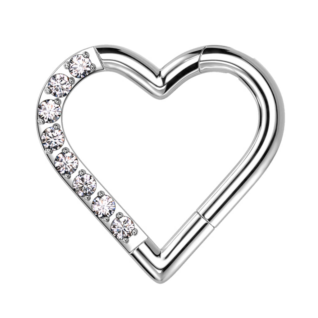 Cherry Diva Hoop Ring 16 Gauge Titanium Crystal Heart Hinged Cartilage Hoop