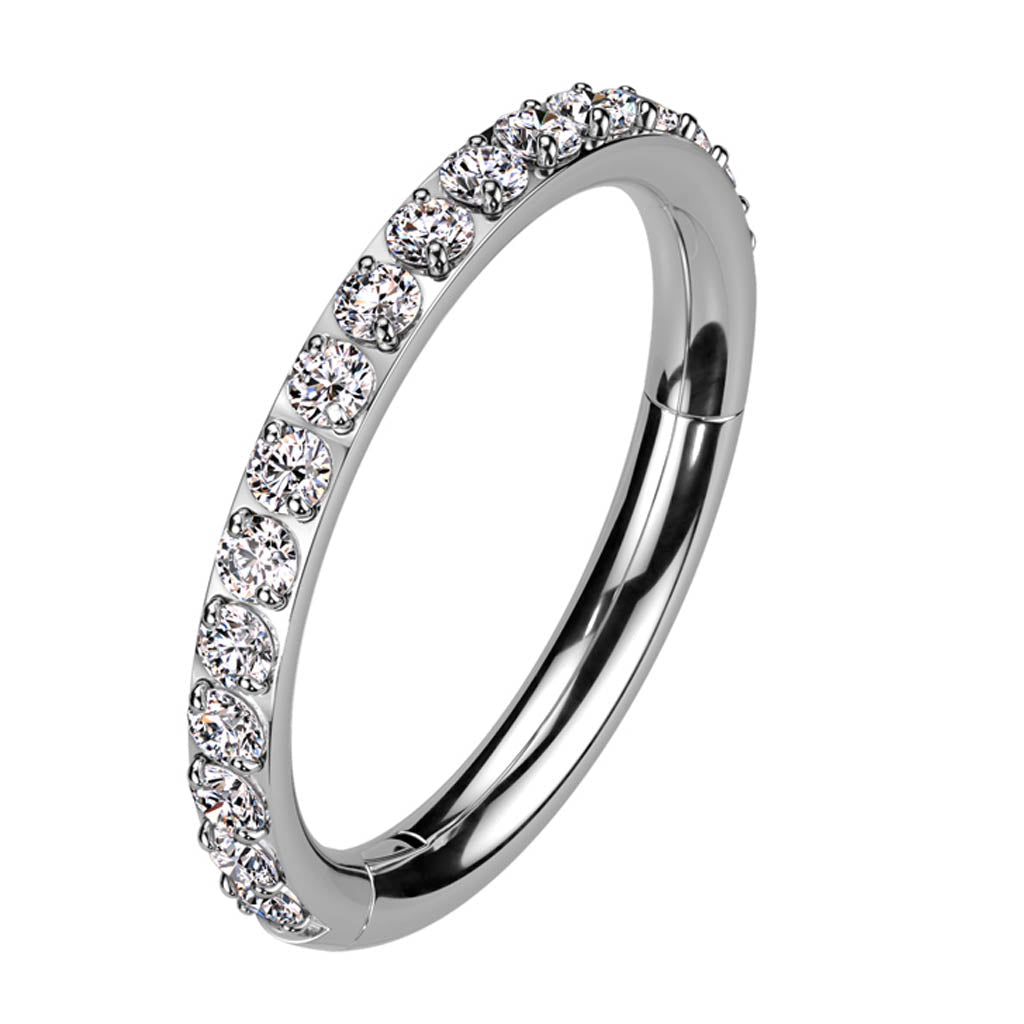 Cherry Diva Hoop Ring 16 Gauge Titanium Crystal Lined Hinged Hoop