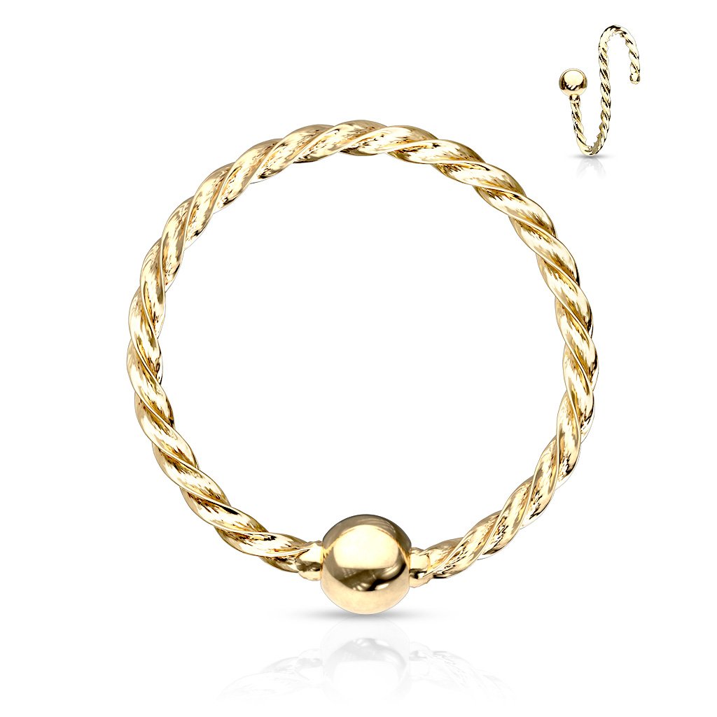 Cherry Diva Hoop Ring GOLD 16 Gauge Fixed Ball Twisted Rope Bendable Hoop Ring