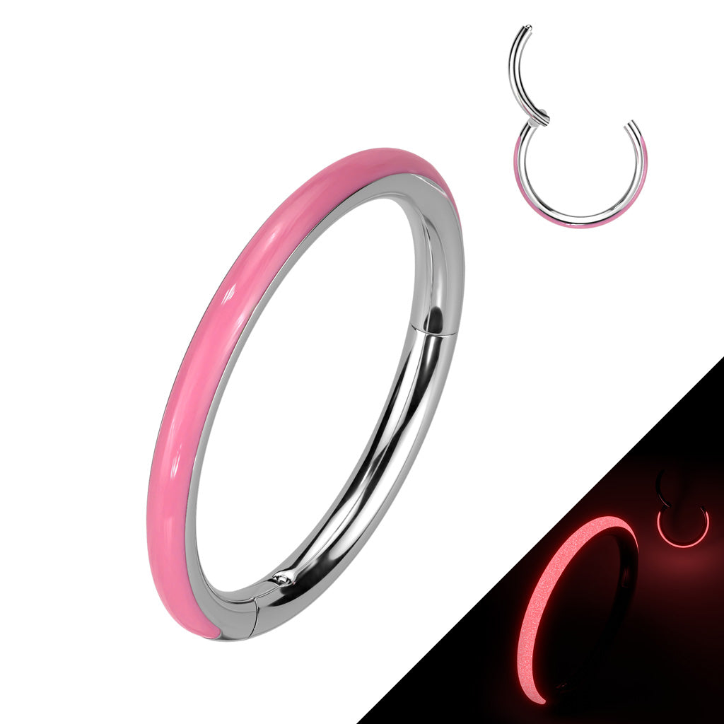 Cherry Diva Hoop Ring Pink 16 Gauge Glow In The Dark Titanium Hinged Hoop Ring