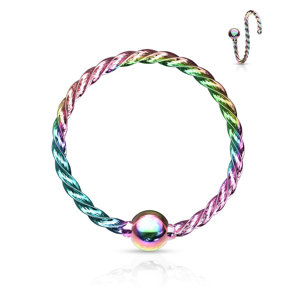 Cherry Diva Hoop Ring RAINBOW 16 Gauge Fixed Ball Twisted Rope Bendable Hoop Ring