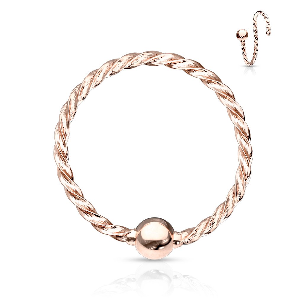 Cherry Diva Hoop Ring ROSE GOLD 16 Gauge Fixed Ball Twisted Rope Bendable Hoop Ring