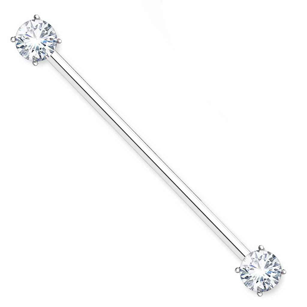 14 Gauge Crystal End Industrial Barbell