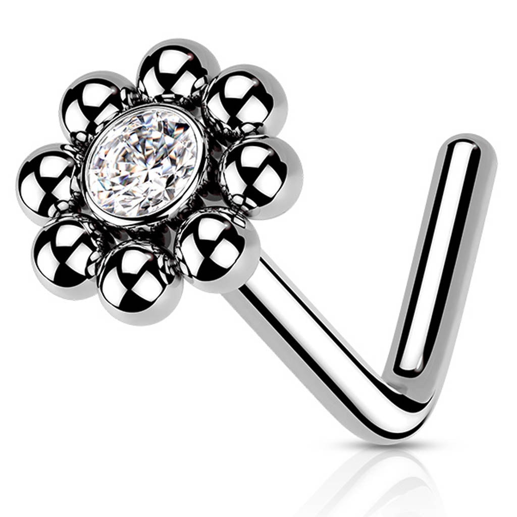 Cherry Diva L Bend Nose Stud 20 Gauge Ball Edge Crystal L Bend Nose Stud