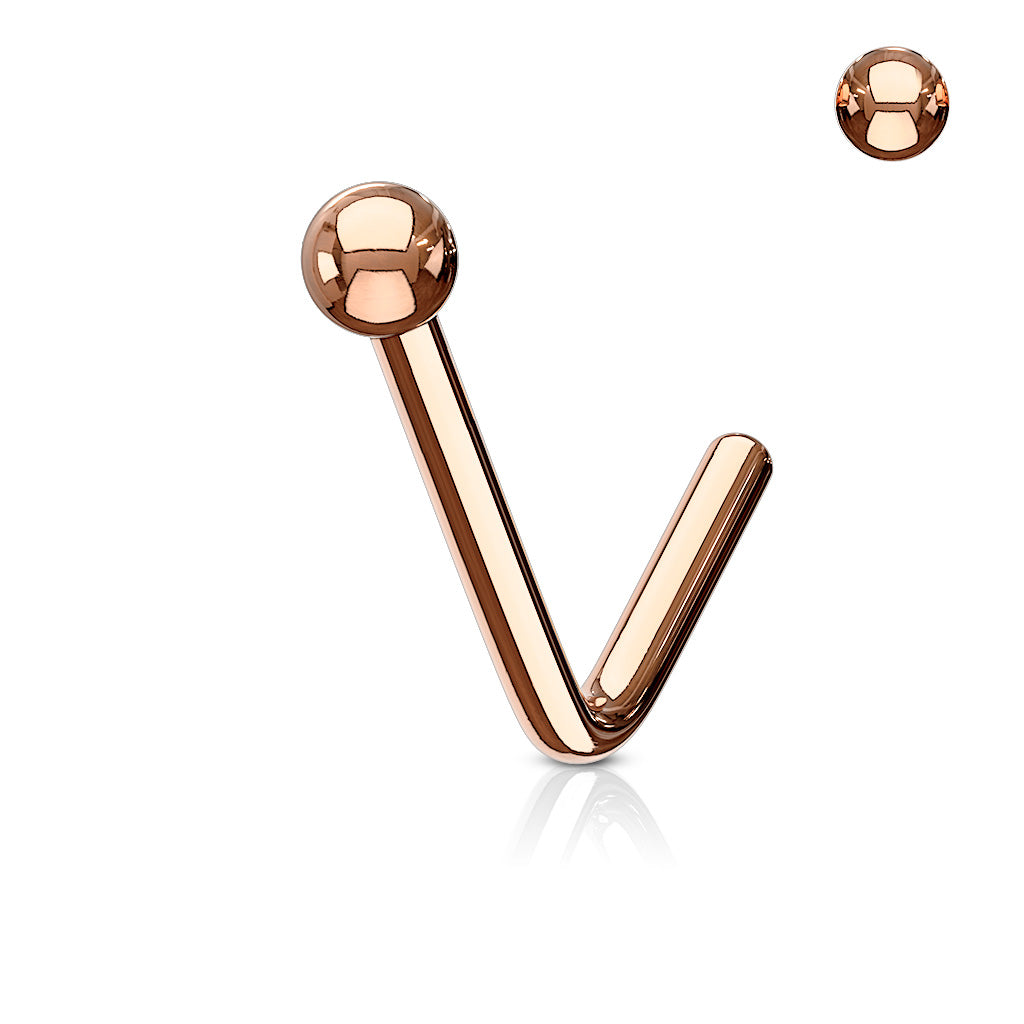 Cherry Diva L Bend Nose Stud ROSE GOLD 20 Gauge Ball End L Bend Nose Stud