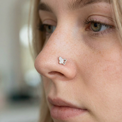 Cherry Diva L Bend Nose Stud 20 Gauge Crystal Butterfly L-Bend Nose Stud