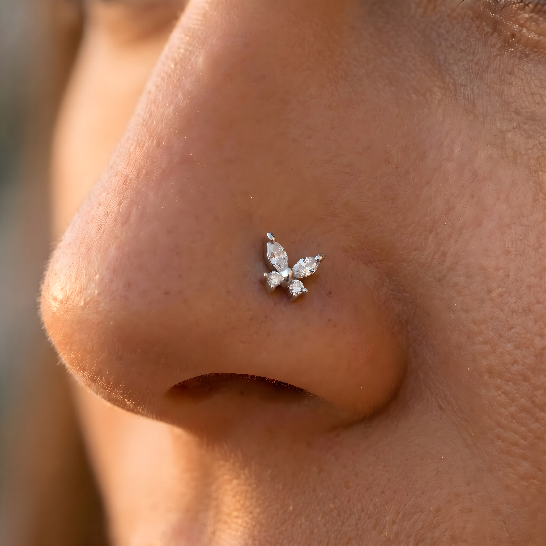 Cherry Diva L Bend Nose Stud 20 Gauge Crystal Butterfly L- Bend Nose Stud