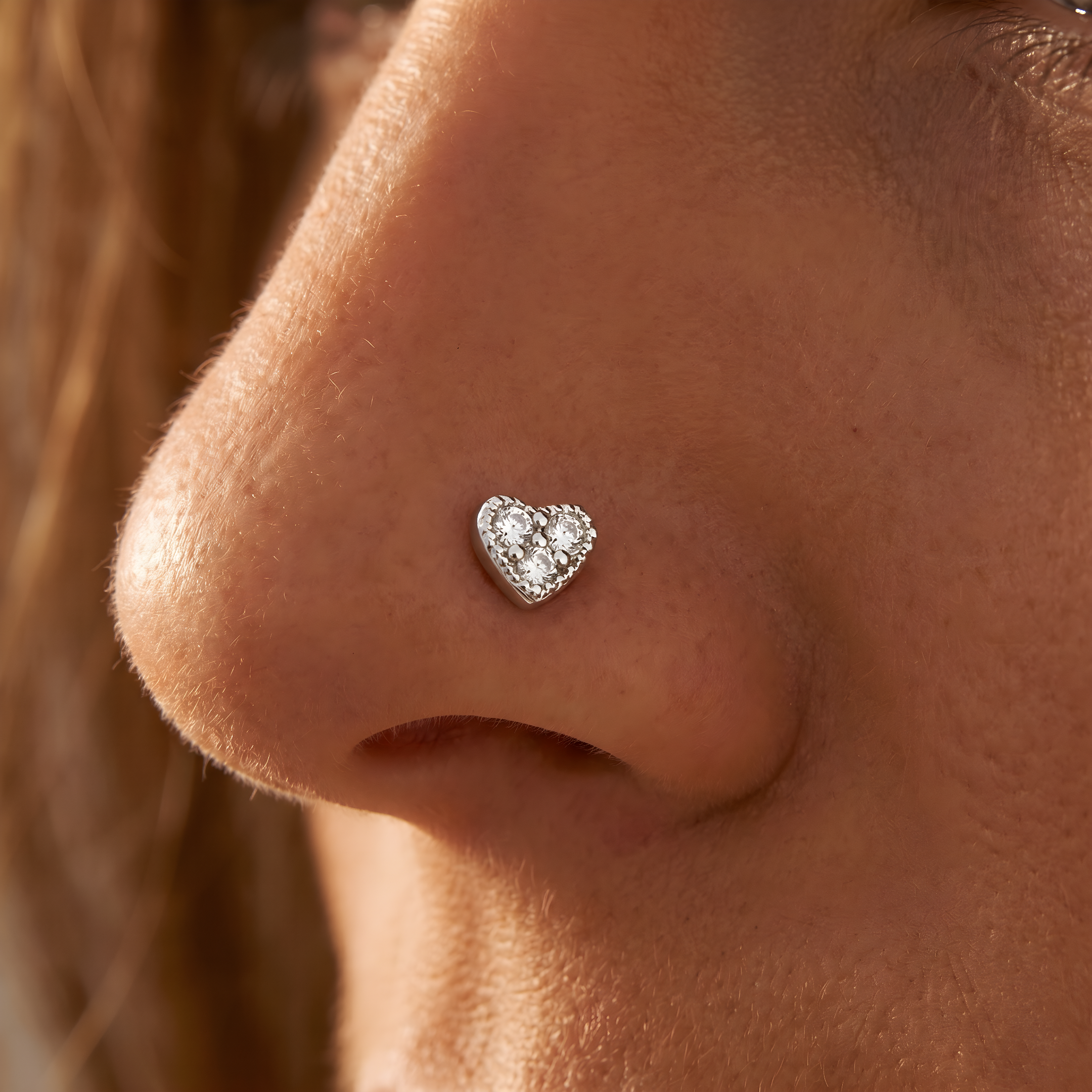 Cherry Diva L Bend Nose Stud 20 Gauge Crystal Heart Top L-Bend Nose Stud
