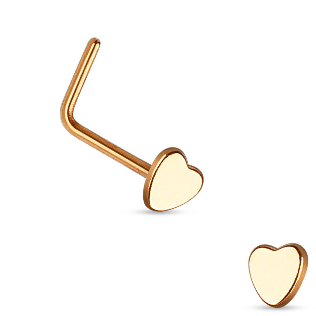 Cherry Diva L Bend Nose Stud ROSE GOLD 20 Gauge Heart End L Bend Nose Stud