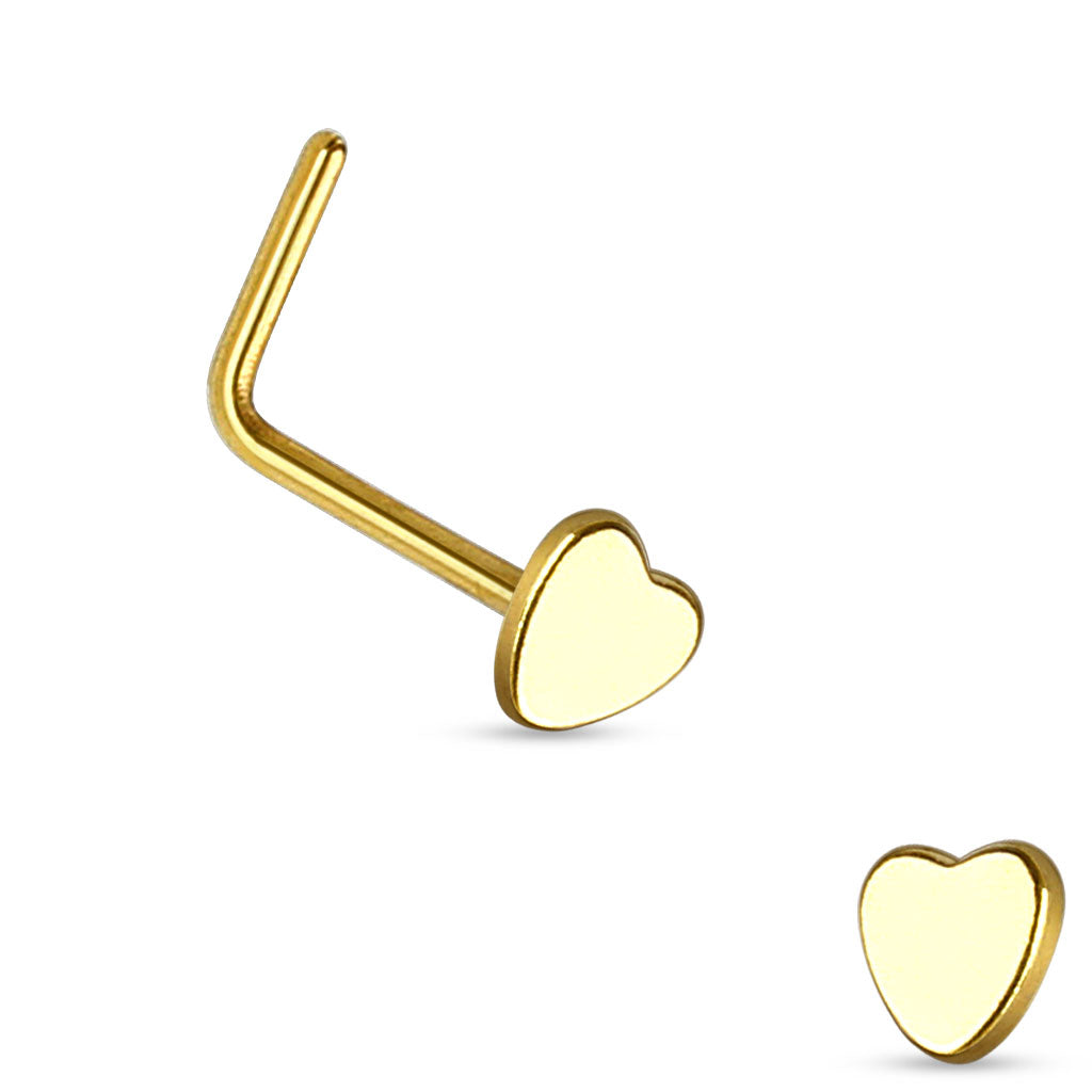 Cherry Diva L Bend Nose Stud GOLD 20 Gauge Heart End L Bend Nose Stud