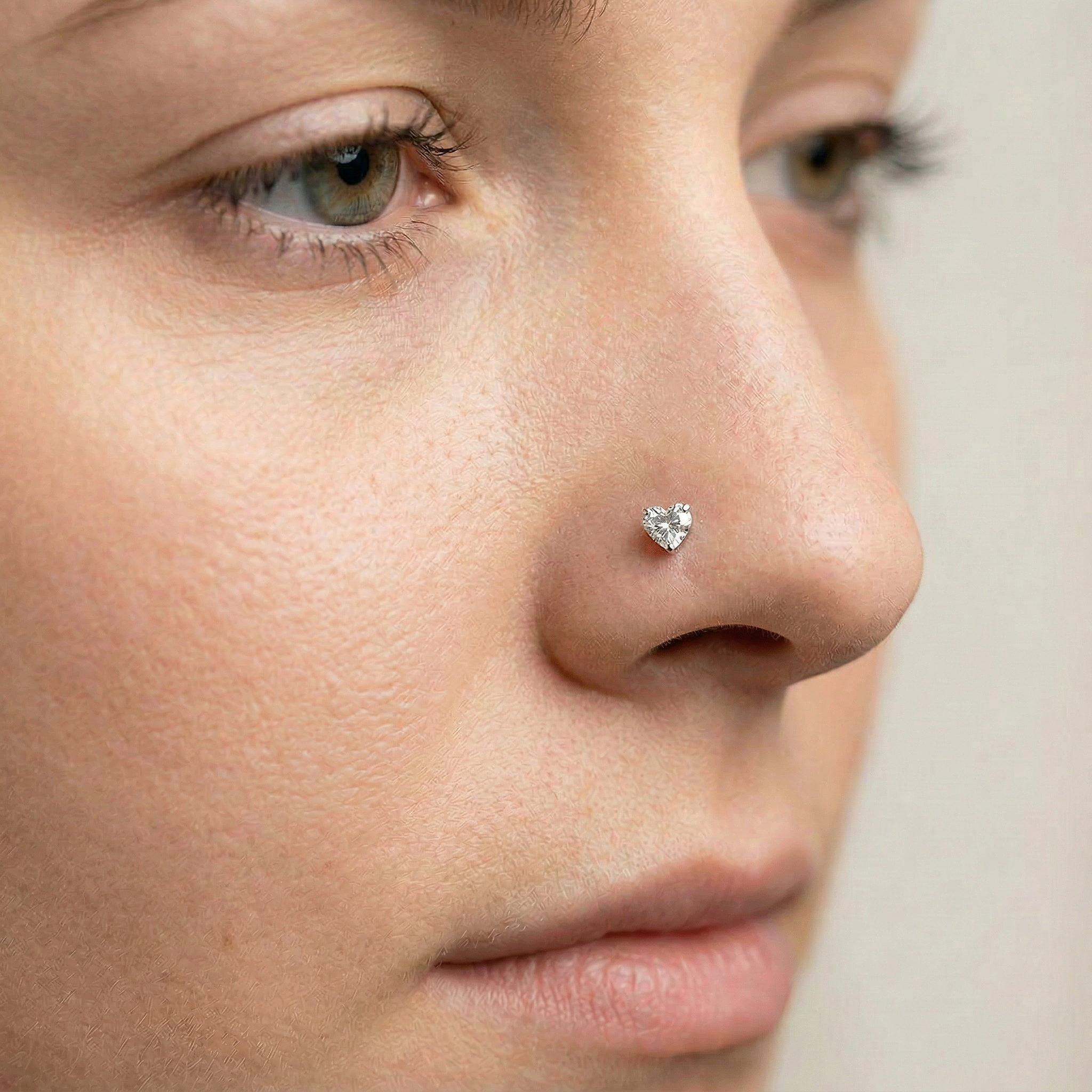 Cherry Diva L Bend Nose Stud 20 Gauge Hypoallergenic Crystal Heart L-Bend Nose Stud