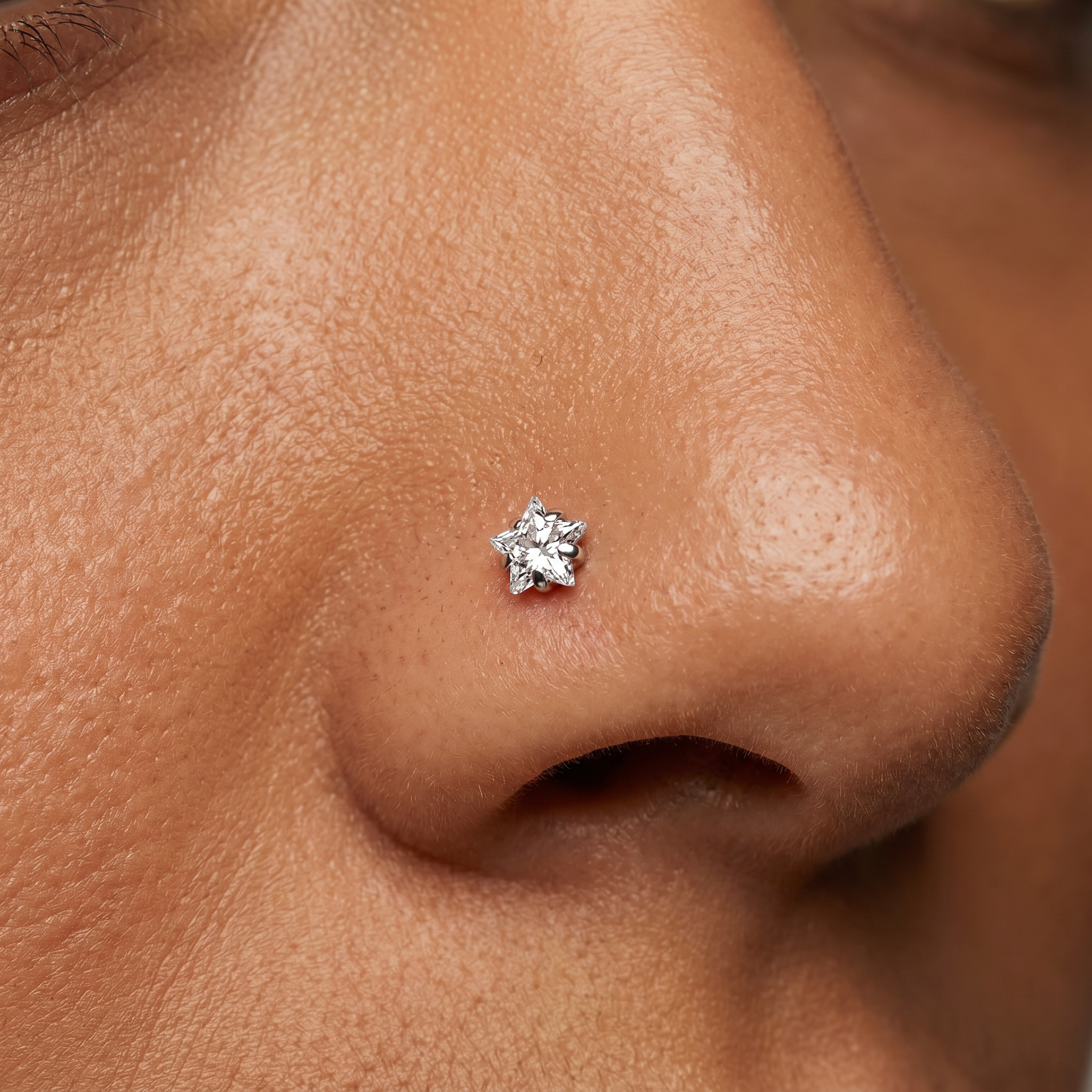 Cherry Diva L Bend Nose Stud 20 Gauge Titanium Crystal Star L-Bend Nose Stud