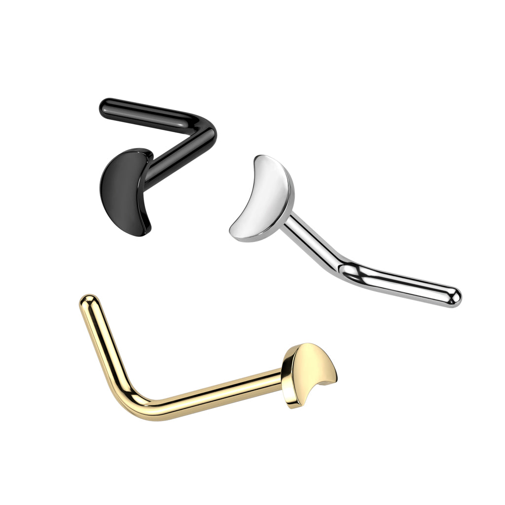 Cherry Diva L Bend Nose Stud 20 Gauge Titanium Moon Top L-Bend Nose Stud