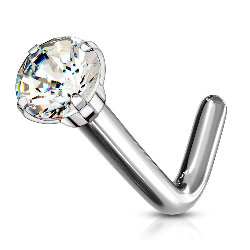 Cherry Diva L Bend Nose Stud 20 Gauge Titanium Prong Set Crystal L Bend Nose Stud