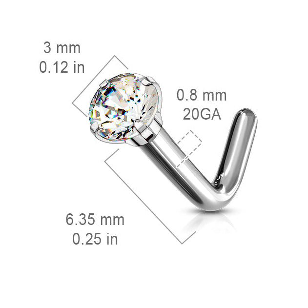 Cherry Diva L Bend Nose Stud 20 Gauge Titanium Prong Set Crystal L Bend Nose Stud