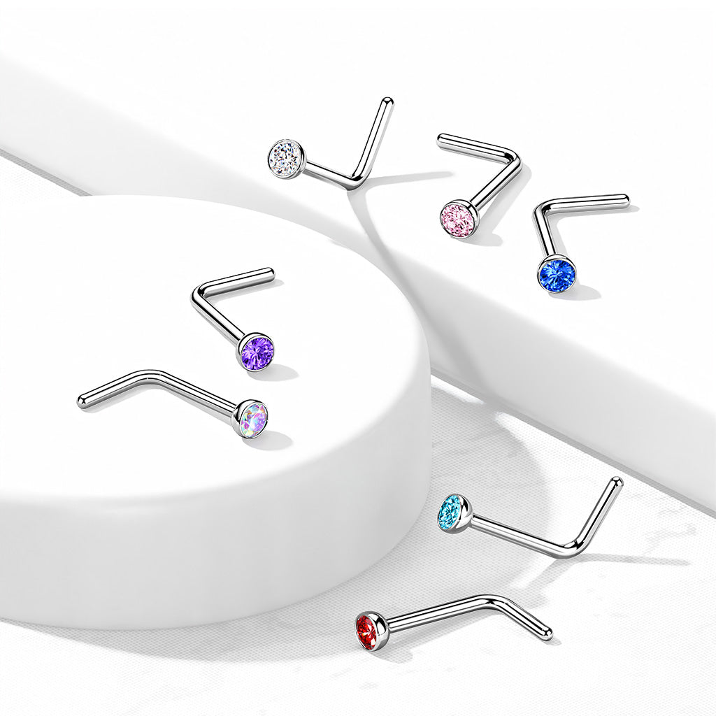 Cherry Diva L Bend Nose Stud 20 Gauge Titanium Prong Set Crystal L-Bend Nose Stud