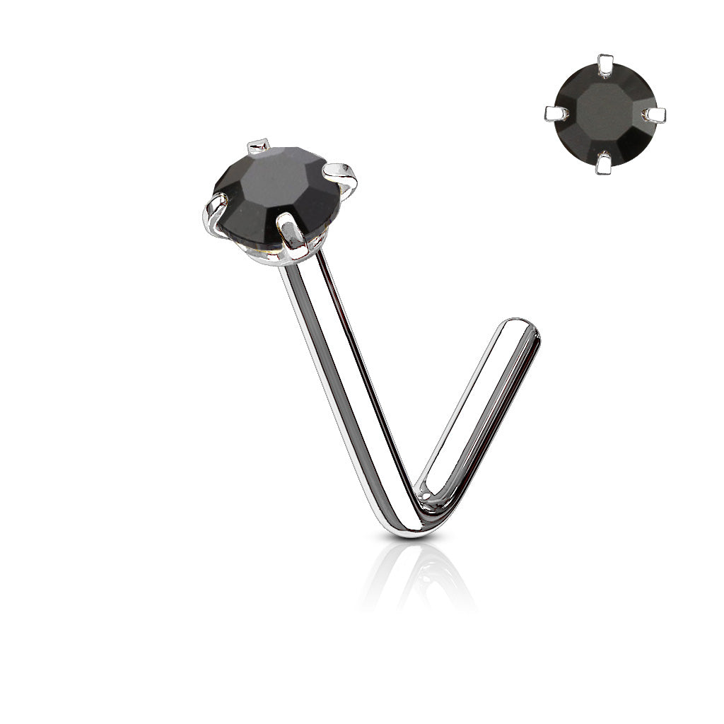 Cherry Diva L Bend Nose Stud Black 20 Gauge Hypoallergenic Crystal L-Bend Nose Stud