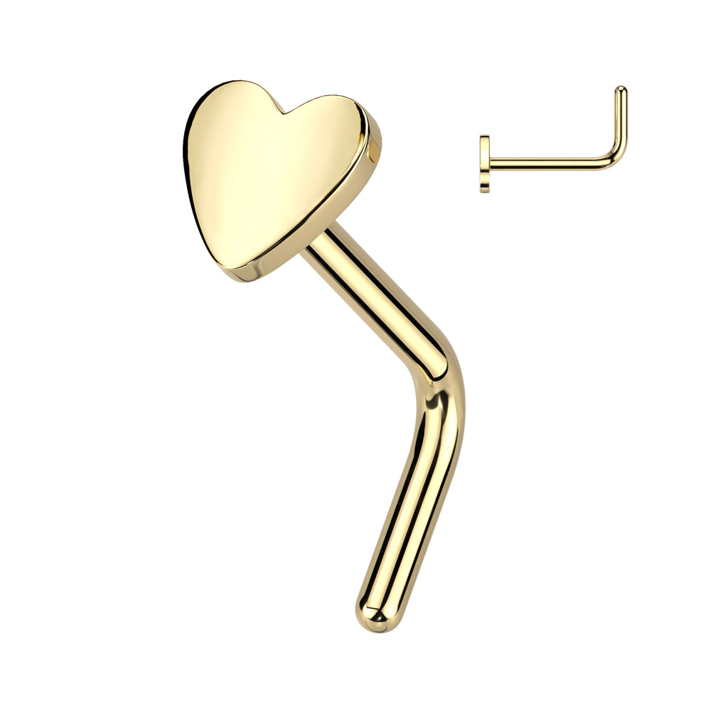Cherry Diva L Bend Nose Stud Gold 20 Gauge Titanium Heart Top L-Bend Nose Stud