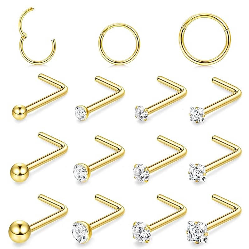 Cherry Diva L Bend Nose Stud Gold Multi Pack Of 15 L - Bend Nose Studs & Hoops