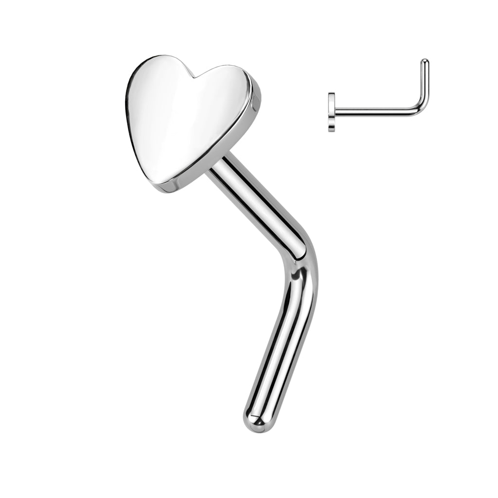 Cherry Diva L Bend Nose Stud Silver 20 Gauge Titanium Heart Top L-Bend Nose Stud