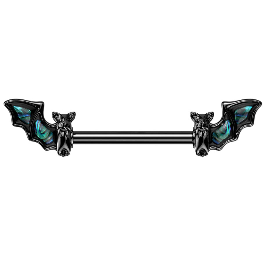 Cherry Diva Nipple Bar 14 Gauge Black Crystal Bat Nipple Barbell