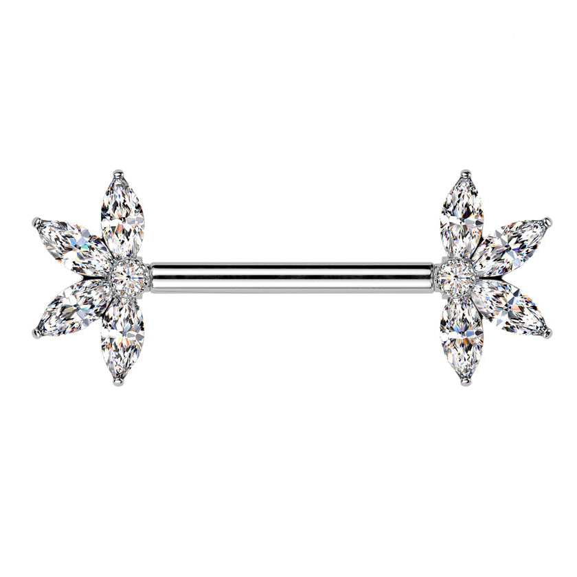 Cherry Diva Nipple Barbell 14 Gauge Threadless Marquise Crystal Nipple Barbell