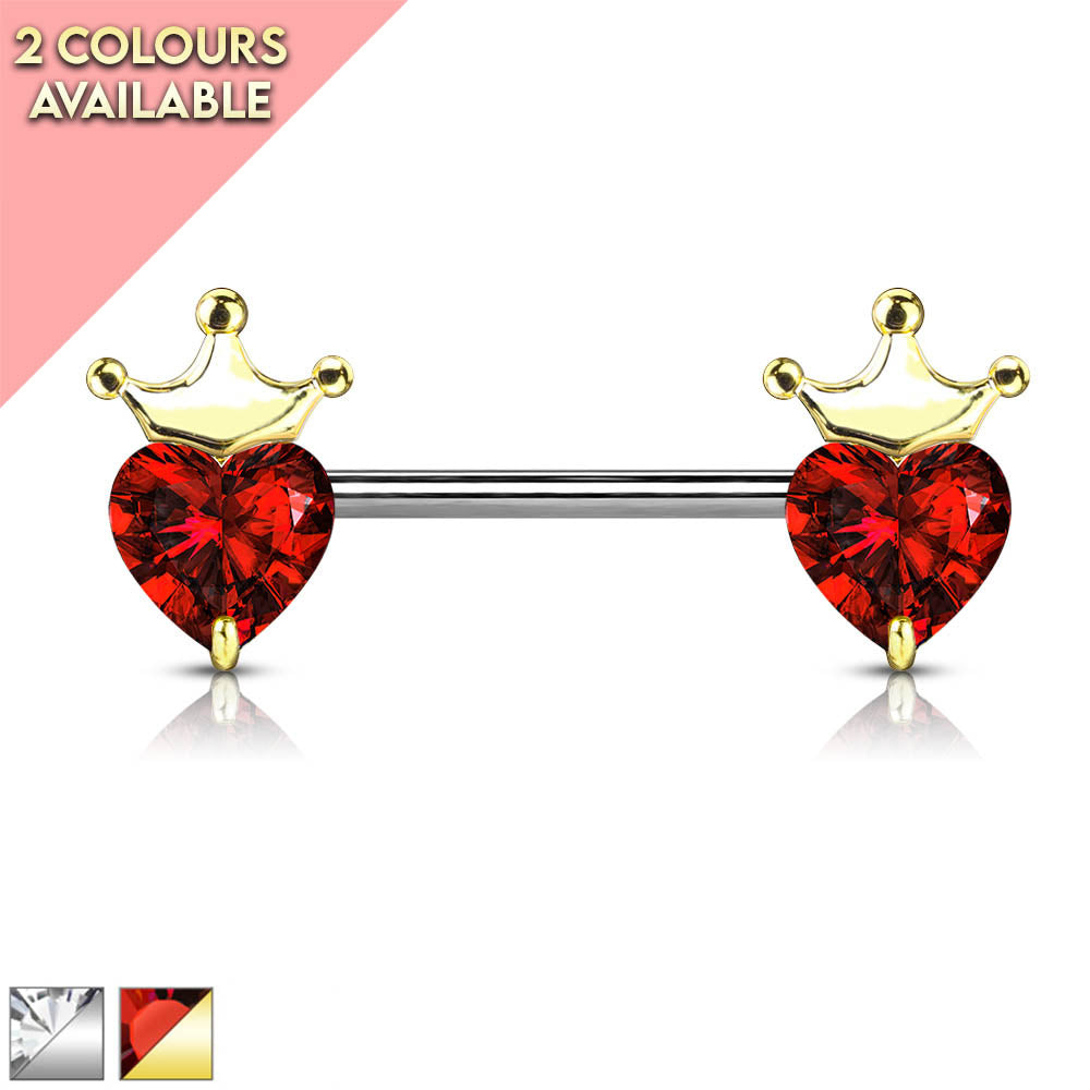 14 Gauge Crystal Crown & Heart Barbell Nipple Bar