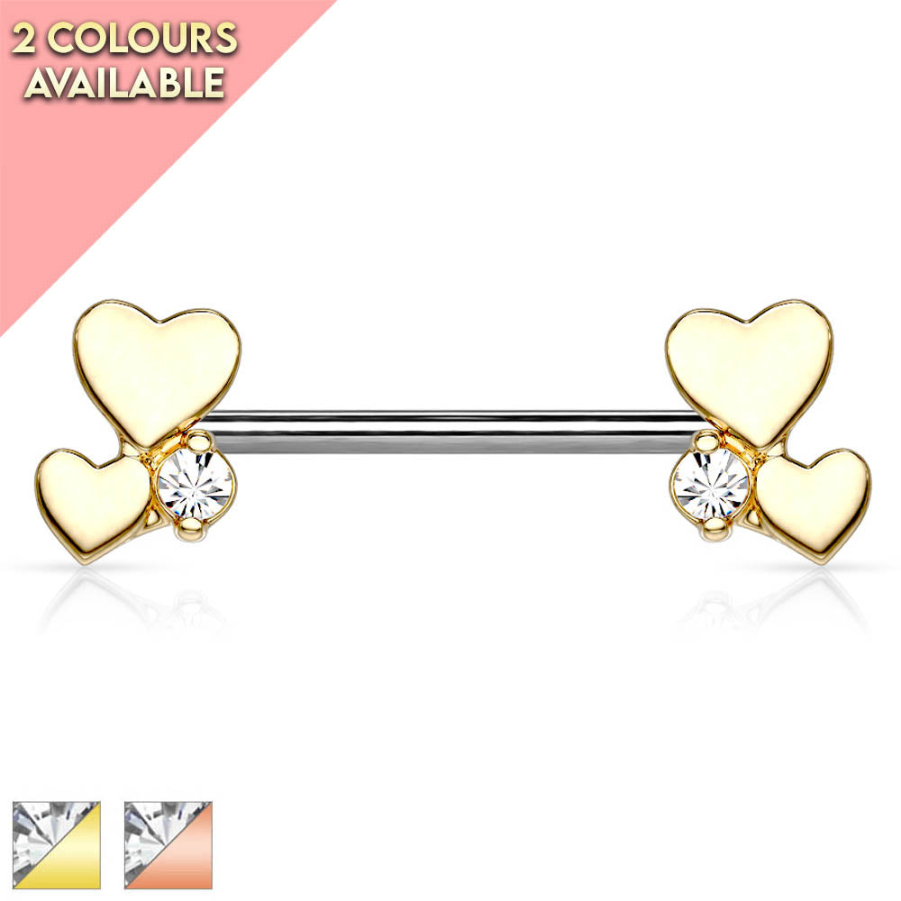 Cherry Diva Nipple Ring 14 Gauge Dainty Crystal Hearts Nipple Bar