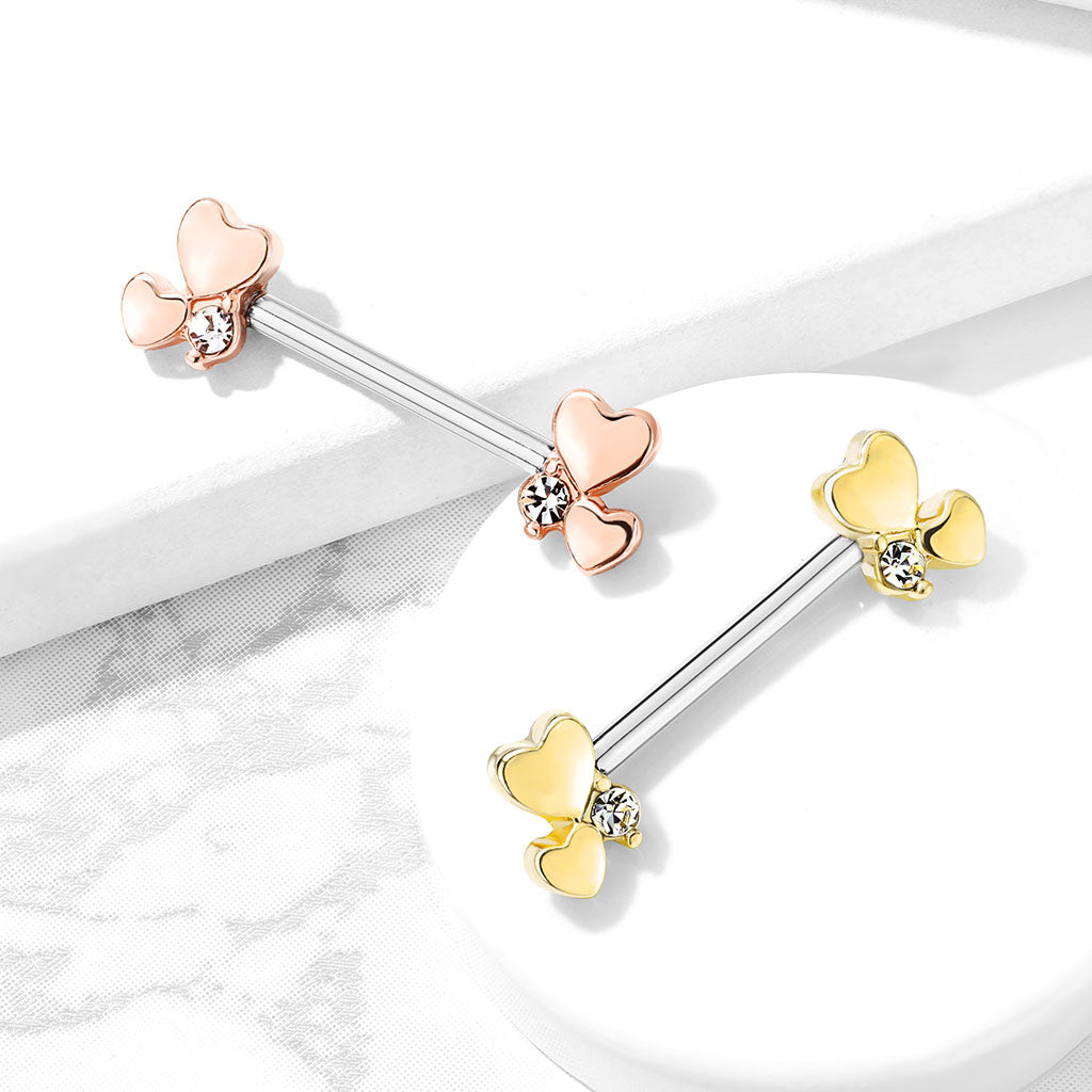 Cherry Diva Nipple Ring 14 Gauge Dainty Crystal Hearts Nipple Bar