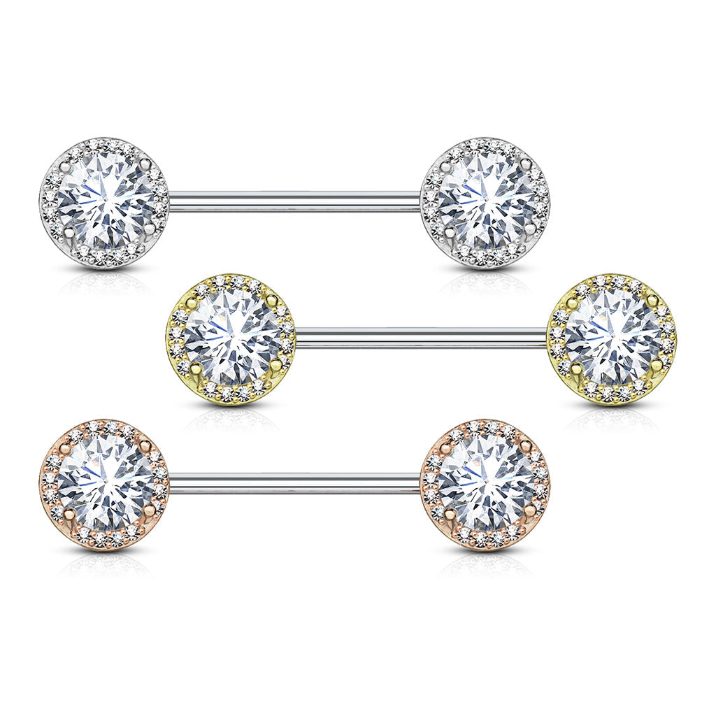 Cherry Diva Nipple Ring 14 Gauge Double Crystal Ball End Nipple Bar