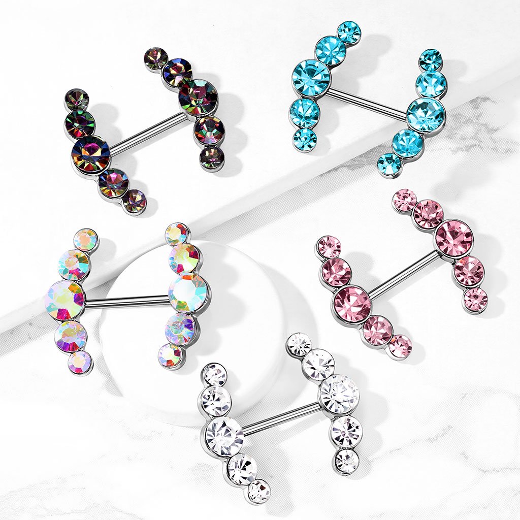 Cherry Diva Nipple Ring 14 Gauge Double Row Gemstone Barbell Nipple Ring
